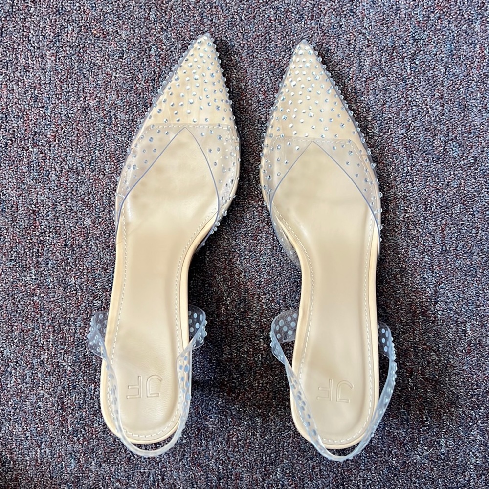 JustFab Clear Rhinestone Heels